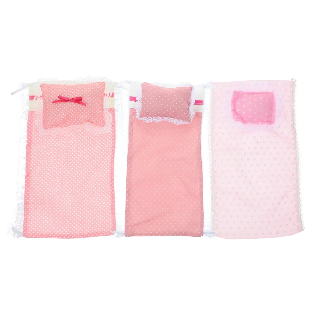 

3Sets Miniature Dollhouse Bedding Set Soft Bedsheet Pillow Pretend Bedroom Decor Accessories Miniature House Bedding