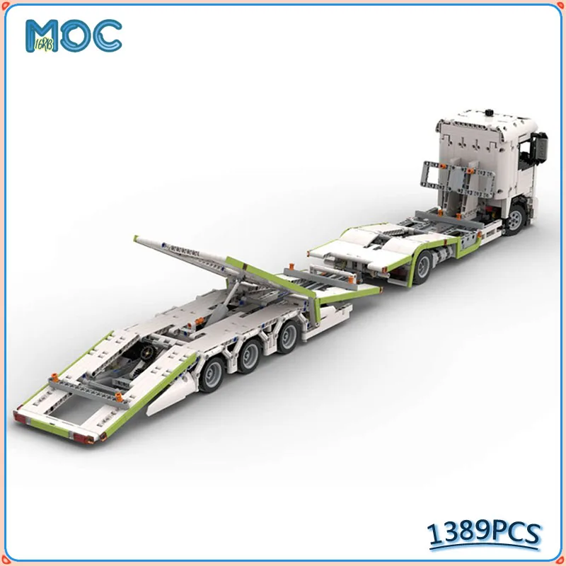 

Truck Transporter Lengthened Trailer MOC Building Blocks DIY Assemble Bricks Toys Collection Gifts Car Loading Model 1389PCS