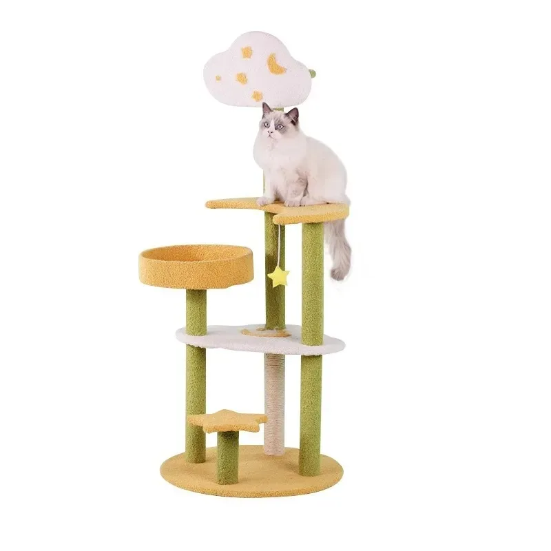 

Extra-Large Eco-friendly All Seasons Cat Scratching Post Space Capsule Design Enclosed Wood Bed Sisal Cartoon Cat Tree Scratcher