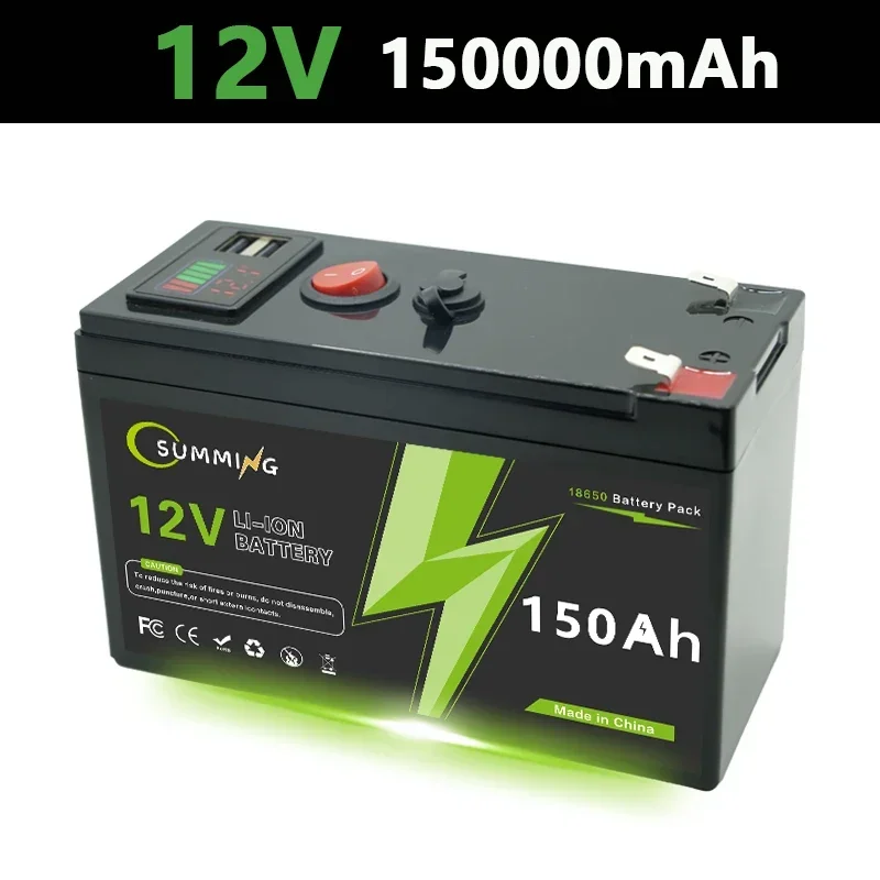 LiFePO4 12V 150Ah oplaadbare lithiumbatterij, ingebouwd BMS, perfect voor rit op speelgoed, zonnepanelen, viszoekers, elektrische wielen