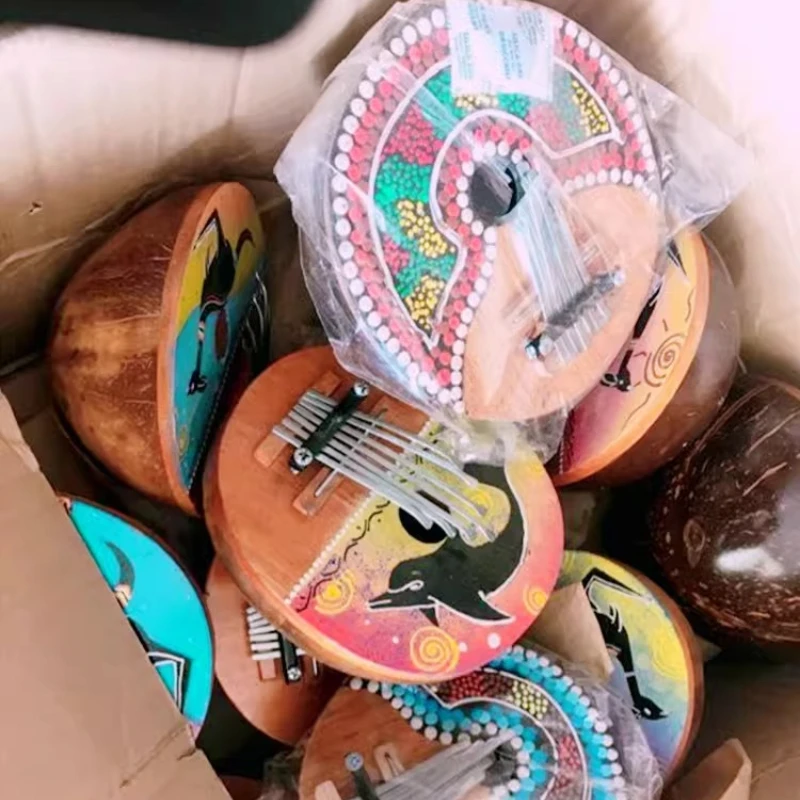 Coconut Shell Kalimba 7 Tone Carving Painting Thumb Piano Sweet Portable Cute Kalimbas for Kids Adult Beginner Finger Pianos view 6