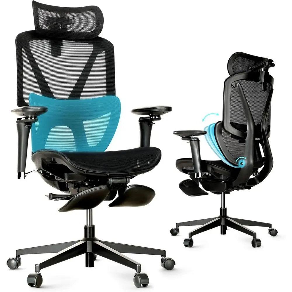 Ergonomic Office Chair with Footrest, 136° Recline, Adjustable Lumbar Support, Mesh Seat