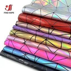 9 Sheets Bundle 9 Colors Holographic Geometric Iridescent PU Leather Fabric For DIY Bag Bows Craft Doll Clothing Sewing Material