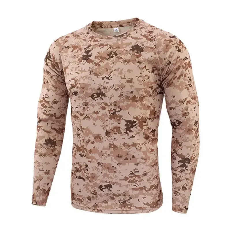 2024 Autumn New Men\'s Slim Fitting Camouflage Printed round neck Long Sleeved T-shirt, Hunting Camping Hiking pullover T-shirt