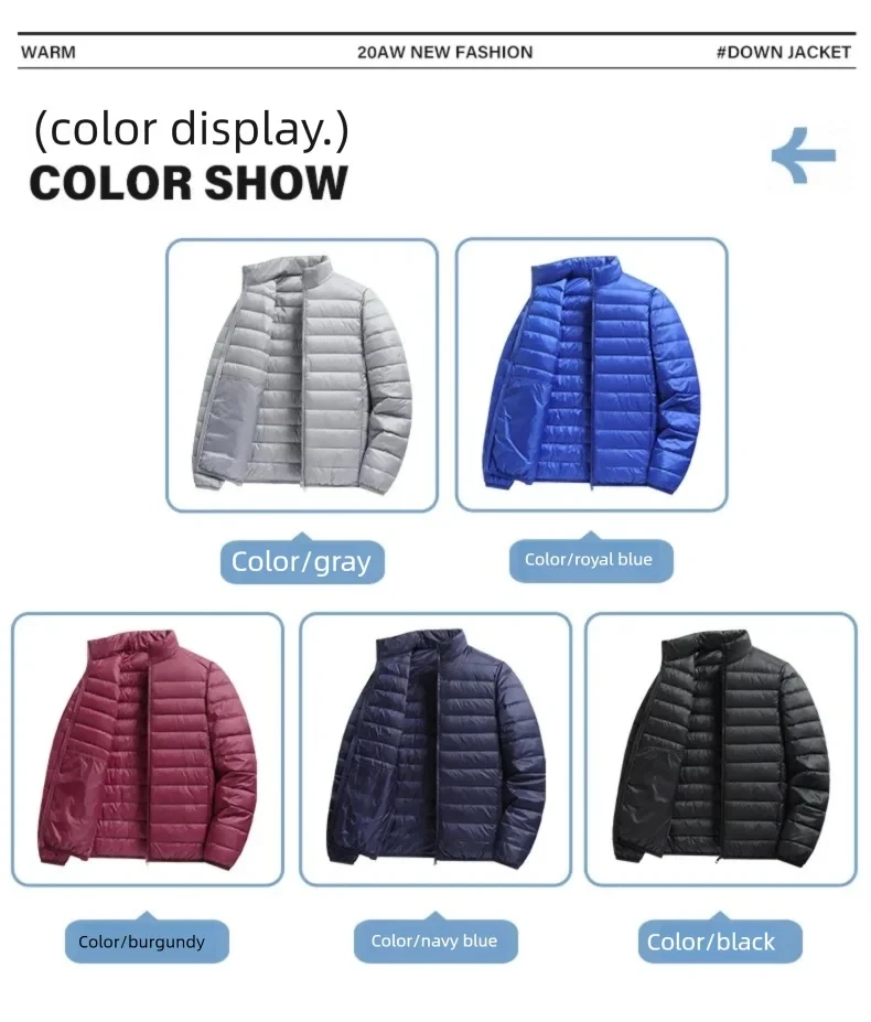 Men's All-Season Puffer Jacket Lightweight Waterproof White Duck down Ultra Light Casual Portable Male down Coats