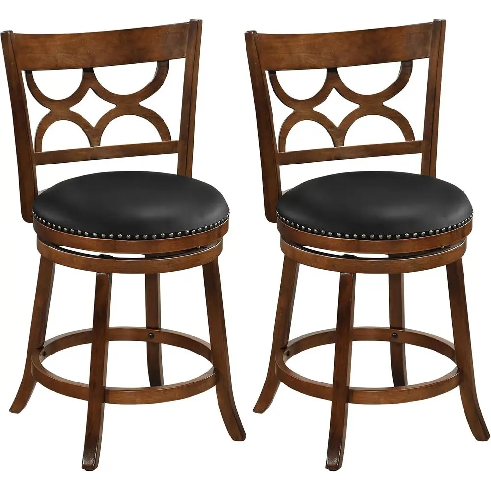 Set of 2, 26 High-Back Swivel Bar Stools with Wood and Upholstered Seats for Kitchen Island & Dining Room