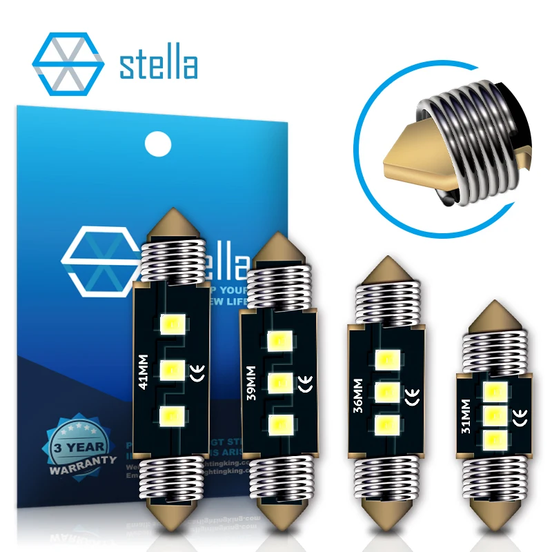 

Stella 2 шт. Festoon LED 6500K Белая светодиодная лампа Canbus C5W C10W 31 мм 36 мм 39 мм 41 мм Автомобильная светодиодная внутренняя купольная лампа для чтения пластины 12 В