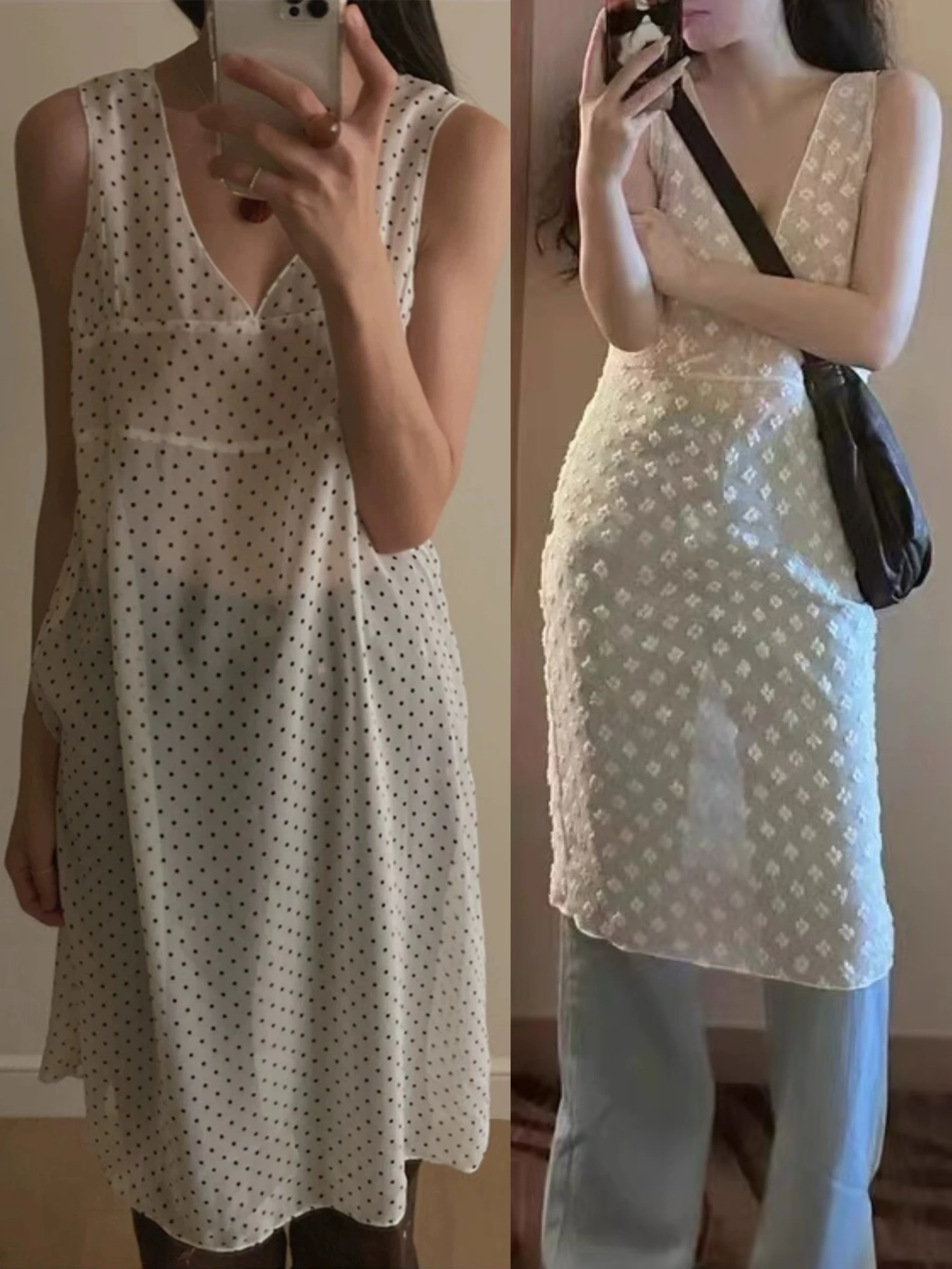 

Прозрачная юбка-миди A-силуэта Candy Miss Korean Sle Baby Sauce Retro V-ne Polka Dot с завышенной талией для повседневной носки