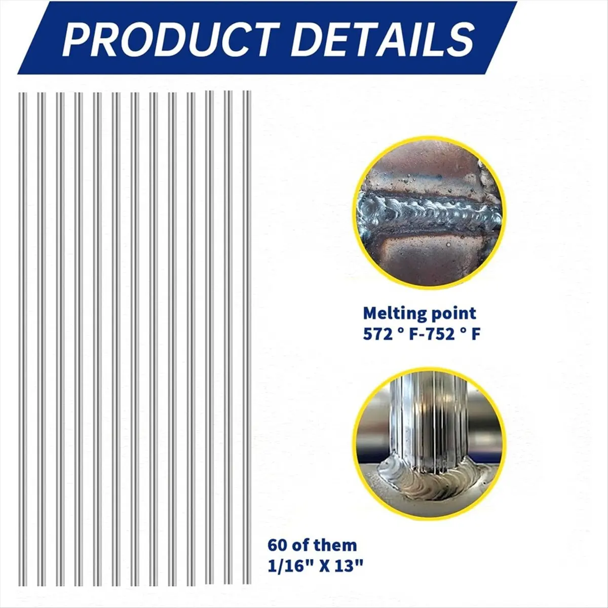 60 Pcs Low Temp Aluminum Brazing Rods, 1/16