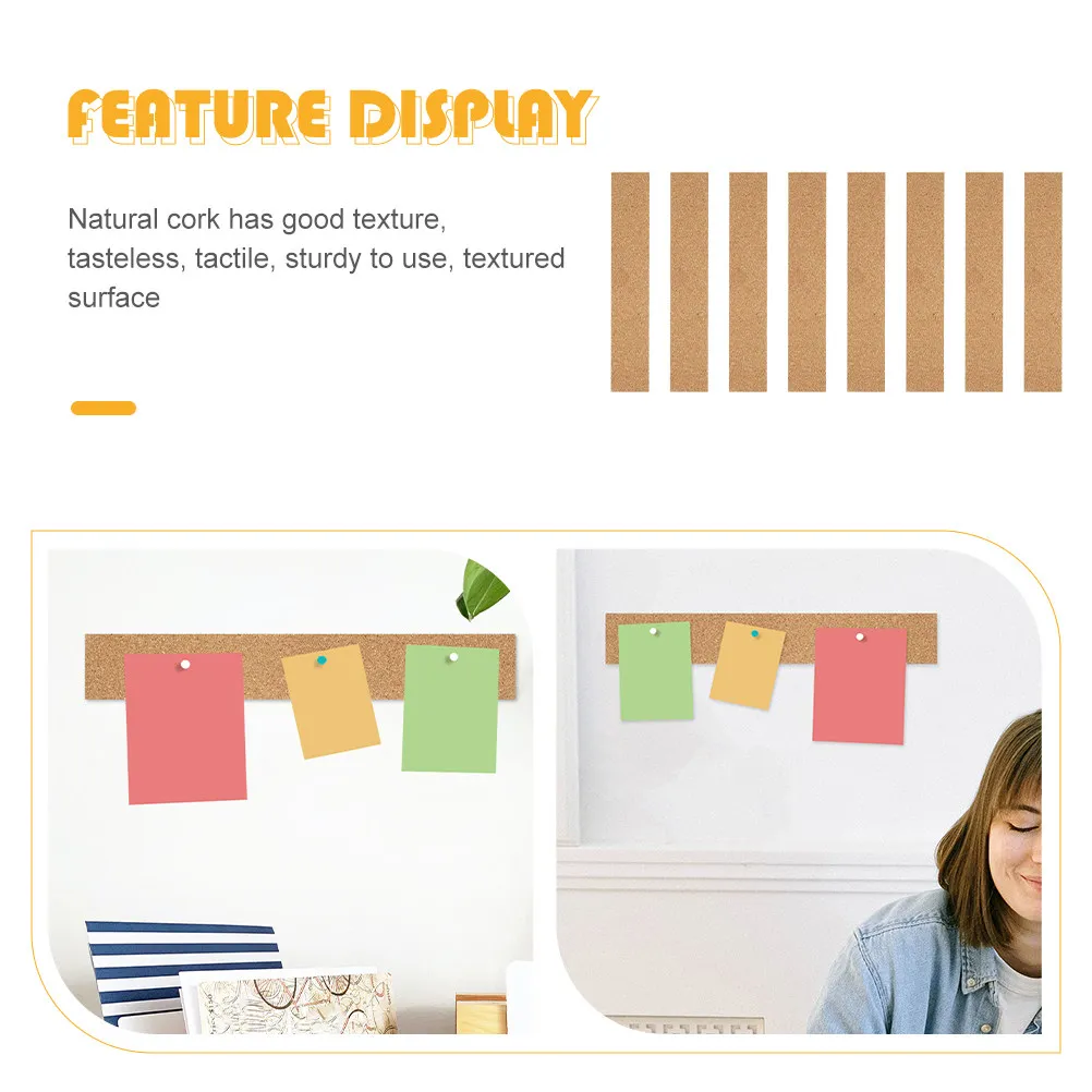 8Pcs Natural Cork Bulletin Bar Strips Thick Frameless Memo Boards for Restaurant Home Office Meeting Room Cork Board Strips
