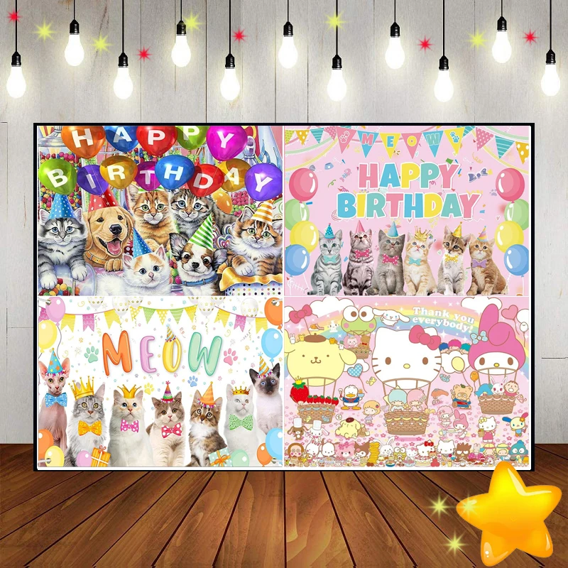 Cat Kitten Pet Paw Sweet Photo Background Decoration Custom Birthday Backdrop Scenic Baby Shower Banner Photography Backdrops