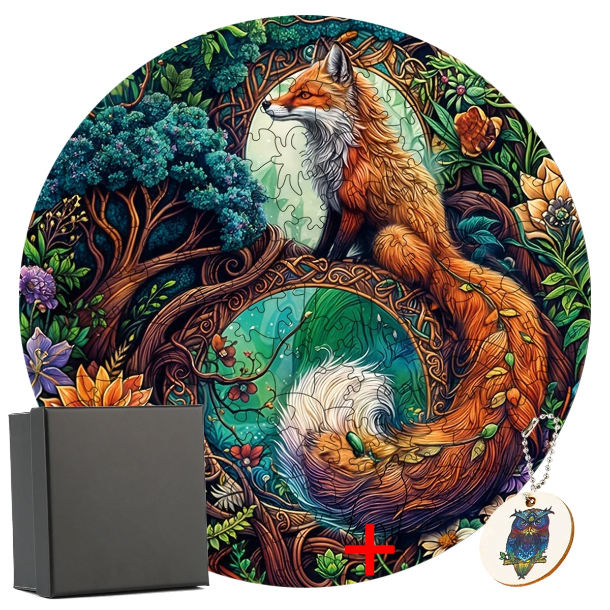 

Fox Animal Wooden Puzzle DIY Crafts Jigsaw Brain Trainer Toy Educational Gift Hell Difficulty Family Interactive Game