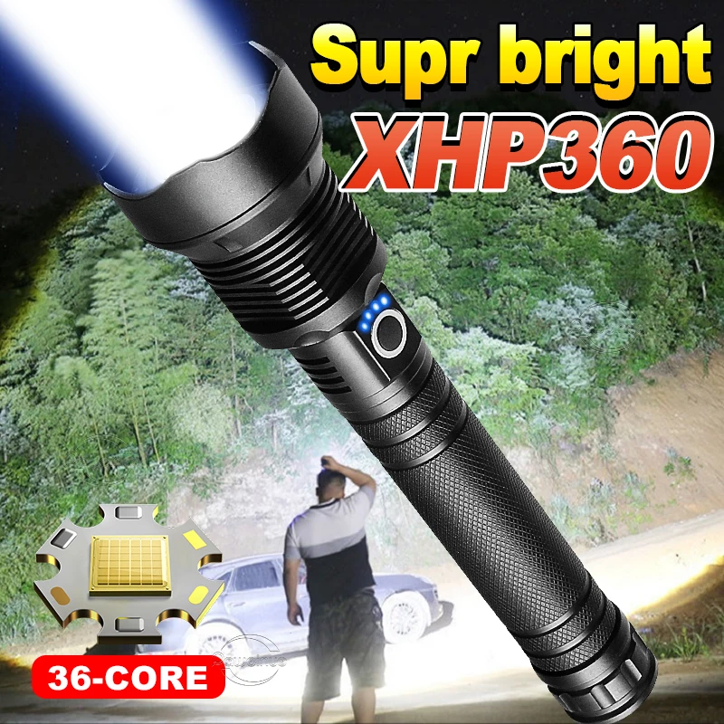 Newest XHP360 High Power Led Flashlights Ultra Powerful Tactical Flashlight Telescopic Zoom Torch Search Light Use 26650 Battery