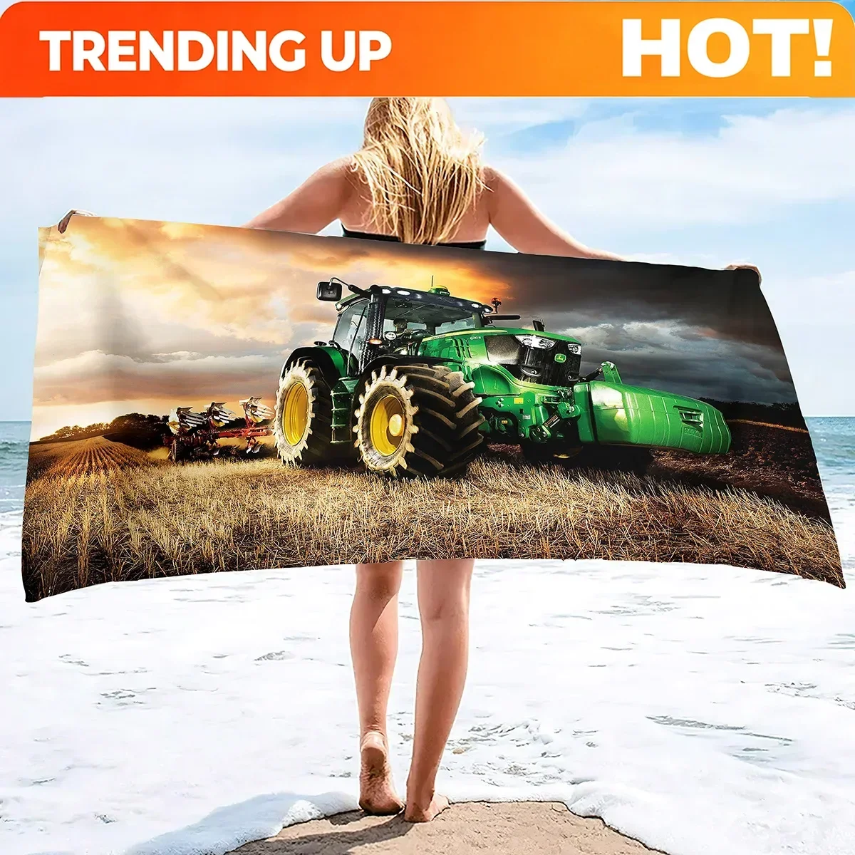 Custom Microfiber Tractor Beach Towel, Sand Free Agricultural Vehicle Beach Towels Oversized, Quick Dry Soft Bath Towels For Spo