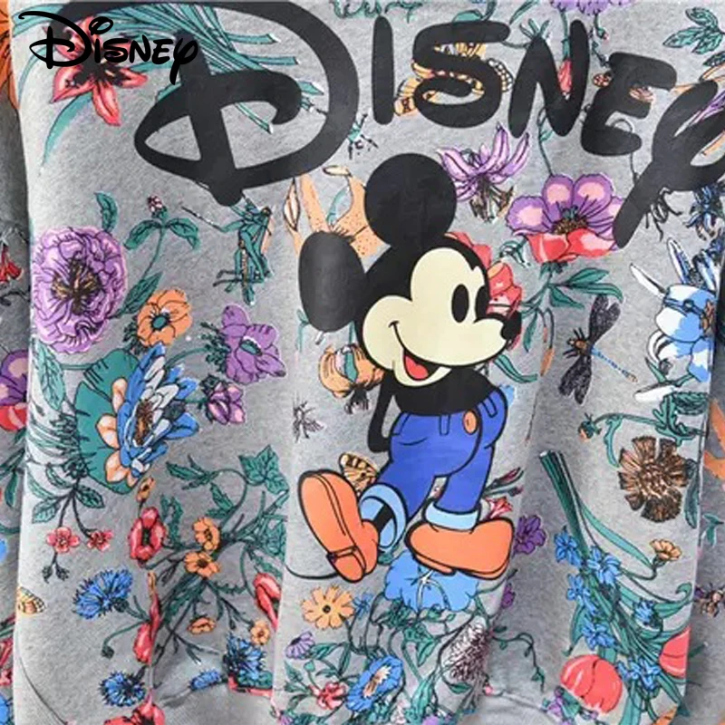 Disney-Sudadera holgada de algodón con cuello redondo para mujer, suéter de manga larga con estampado de Mickey Mouse y dibujos animados, estilo informal, para otoño, novedad de 2022