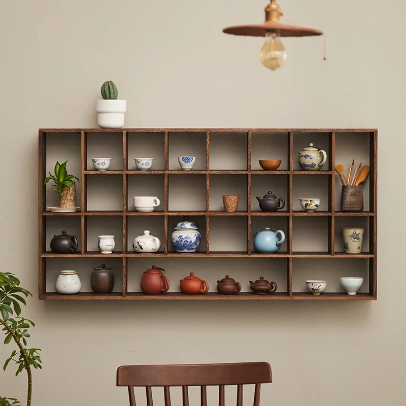 رف عرض جداري لتخزين مجموعة الشاي