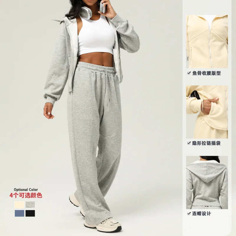 W2EJOURNEY الاتحاد الأوروبي الولايات المتحدة حجم الخريف الشتاء النساء رياضية Sweatpants غير رسمية قلنسوة بسحاب سترة في الهواء الطلق الجري اللياقة البدنية مجموعة