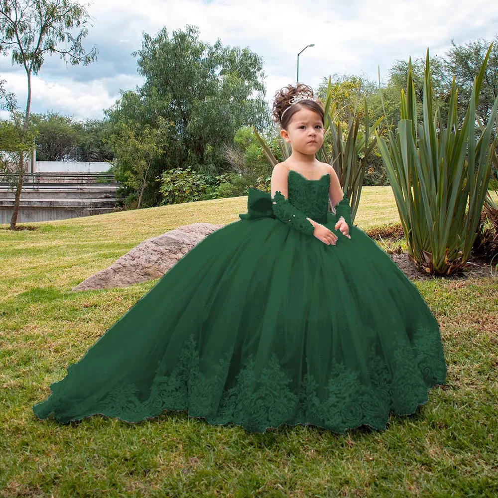 Lange Ärmel Blumenmädchenkleider für Hochzeiten Kleinkinder Satin Schleife Ballkleid Festzugskleid Glitzernde 1. Kommunion Partykleider