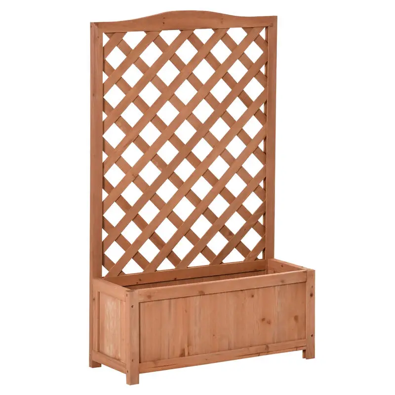

Outsunny 28" x 11" x 46" Raised Garden Bed, Wooden Planter Box w/ Trellis, Brown