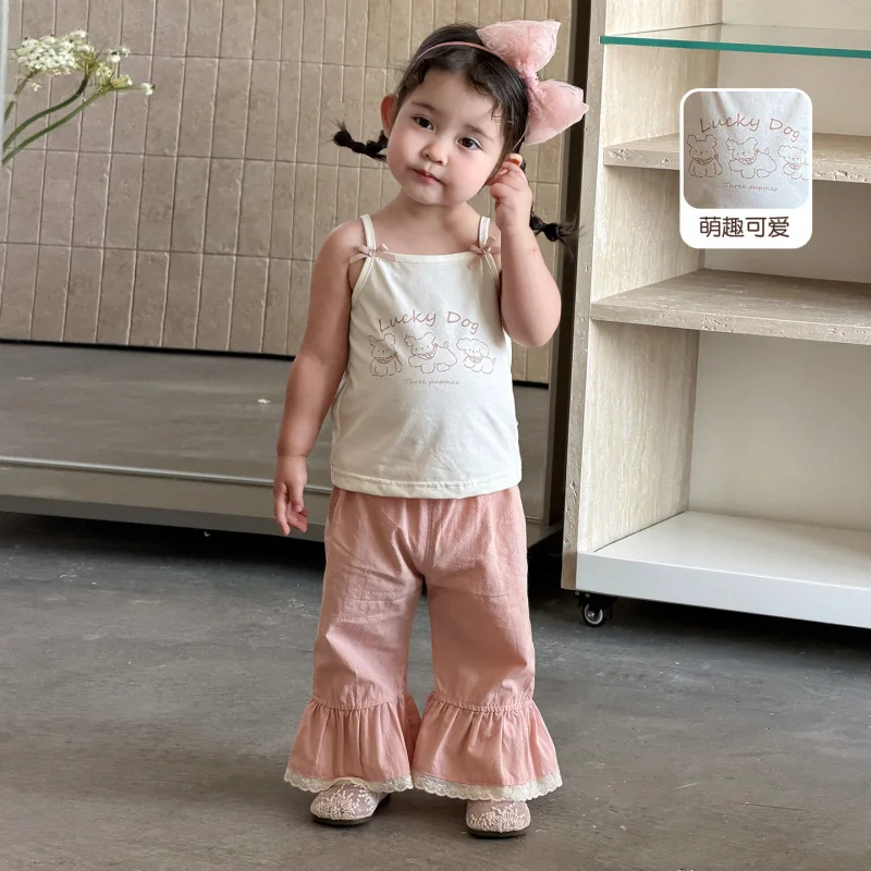 

Infant and Toddler Two-Piece Set2026Summer new style for baby girls: thin sweet camisole top and lace pants two-piece set