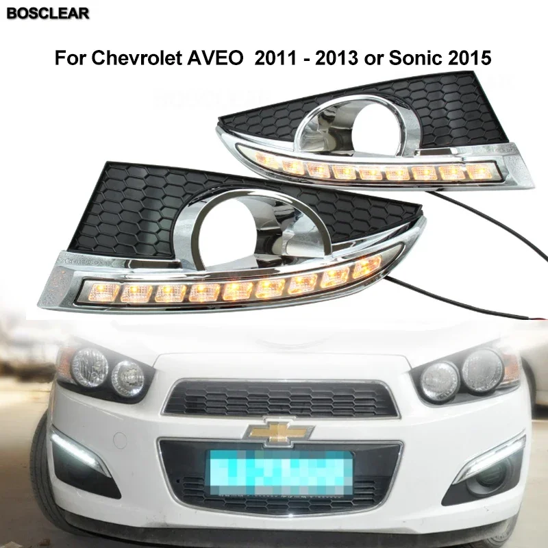 

2X LED DRL Daytime Running Light Turning Signal Lamp Fog light Driving Bumper For Chevrolet AVEO 2011 2012 2013/14/15 Sonic 2015