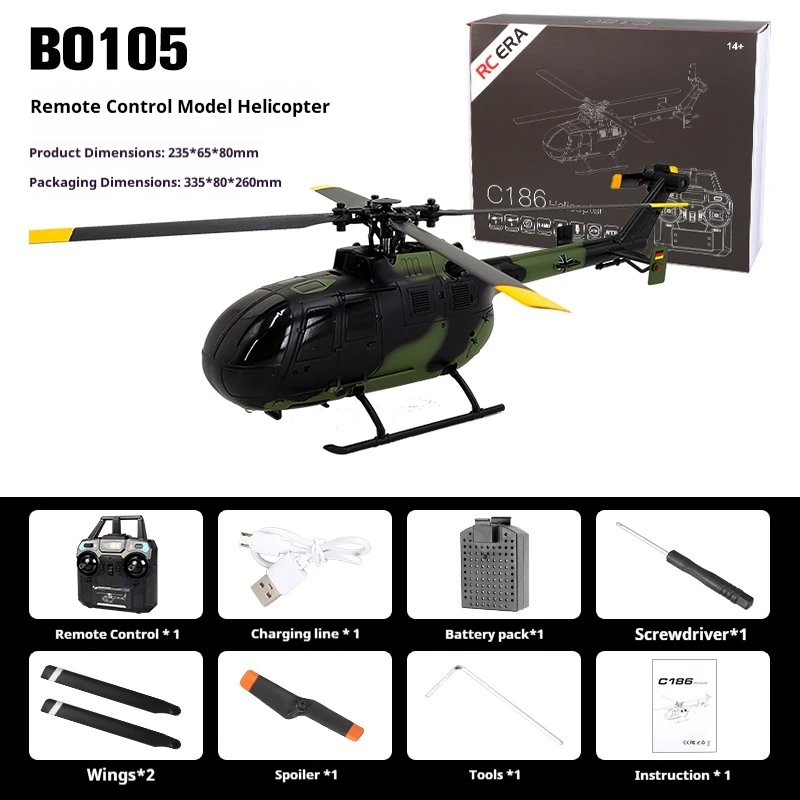 RC ERA Remote Control Helicopter C186 Max Four Channel Electric Optical Flow Positioning Military Model Hobby Aircraft