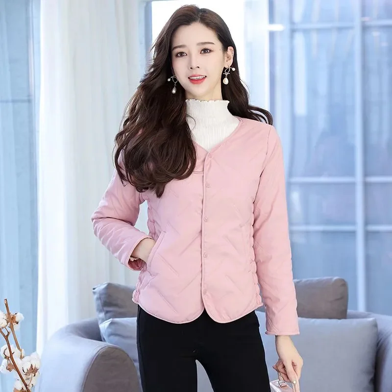 Autumn Winter Lightweight Slim Fit Down Cotton Coat Women's Inner Tank Short Thickened and Plushed Large Size Warm Coat Female