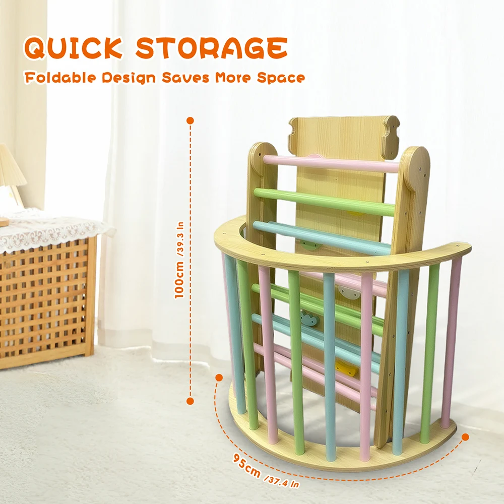 7-in-1-Klettergerüst für Kleinkinder, faltbares Kletterdreieck-Set aus Holz für den Innenbereich, Montessori-Kletterspielzeug, Spielplatz, Fitnessstudio mit Ra