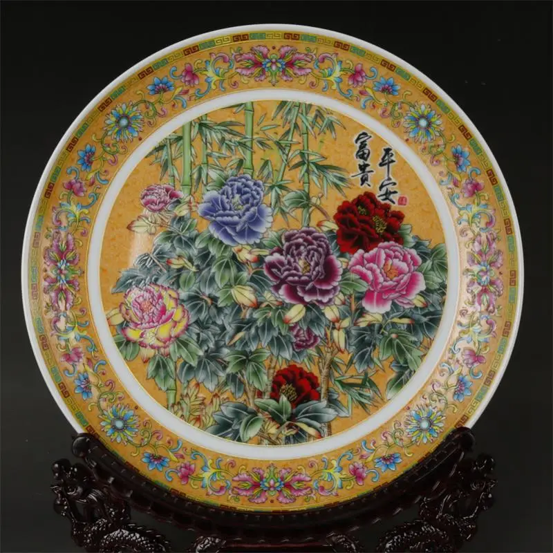 Jingdezhen Huangdi Enamel Rich and Safe Decorative Plate Seat Plate Wall-Plate Boutique Classical Soft Ceramic Decorative Plate