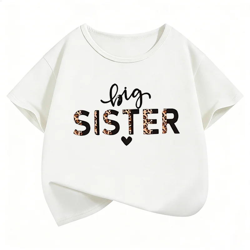 Fashion Big Sister Leopard Print T Shirts Short Sleeve Kids Children's T-shirt Girls Summer Spring Casual Top Tee Shirt - view 6