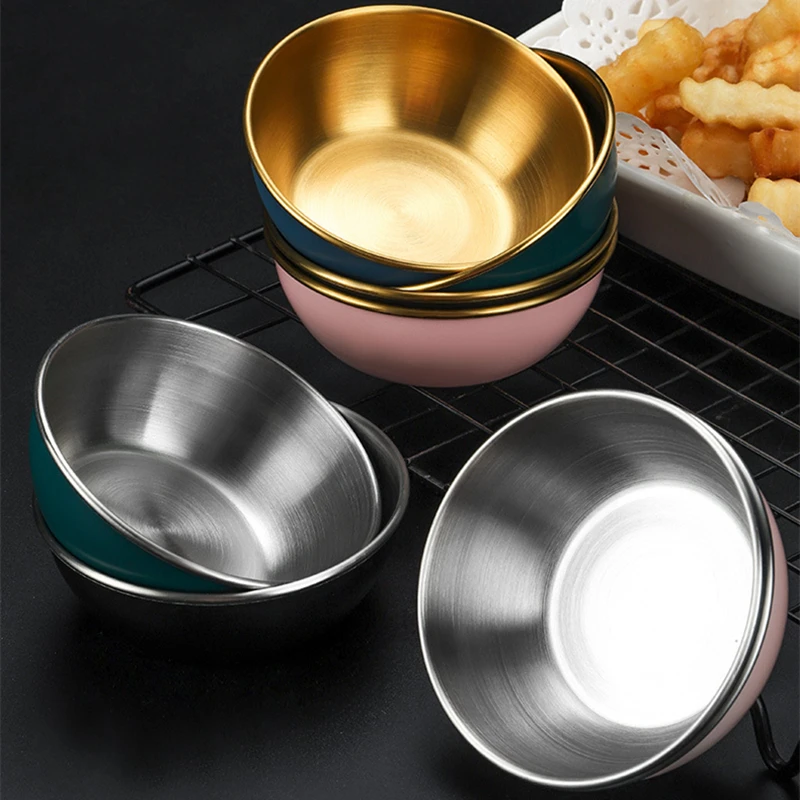 Round Small Sauce Dish Stainless Steel Seasoning Plates Dipping Bowl Appetizer Serving Tray Vinegar Soy Saucer Kitchen Tableware