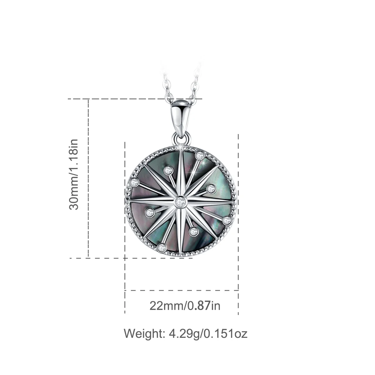 Eudora 925 Sterling Silver North Star Necklace Natural Abalone Shell Eight Awn star Zircon Pendant for Women Jewelry Fine Gift