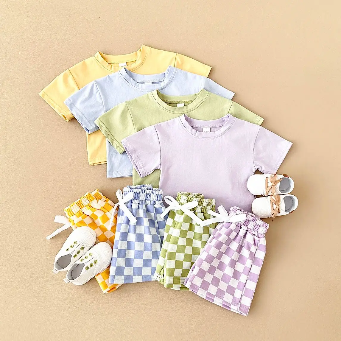 0-3Y Toddler Infant Kid Baby Boy Clothes Sets Solid Color Short Sleeve T-shirt Tops Plaid Shorts Newborn Summer Outifts Clothing