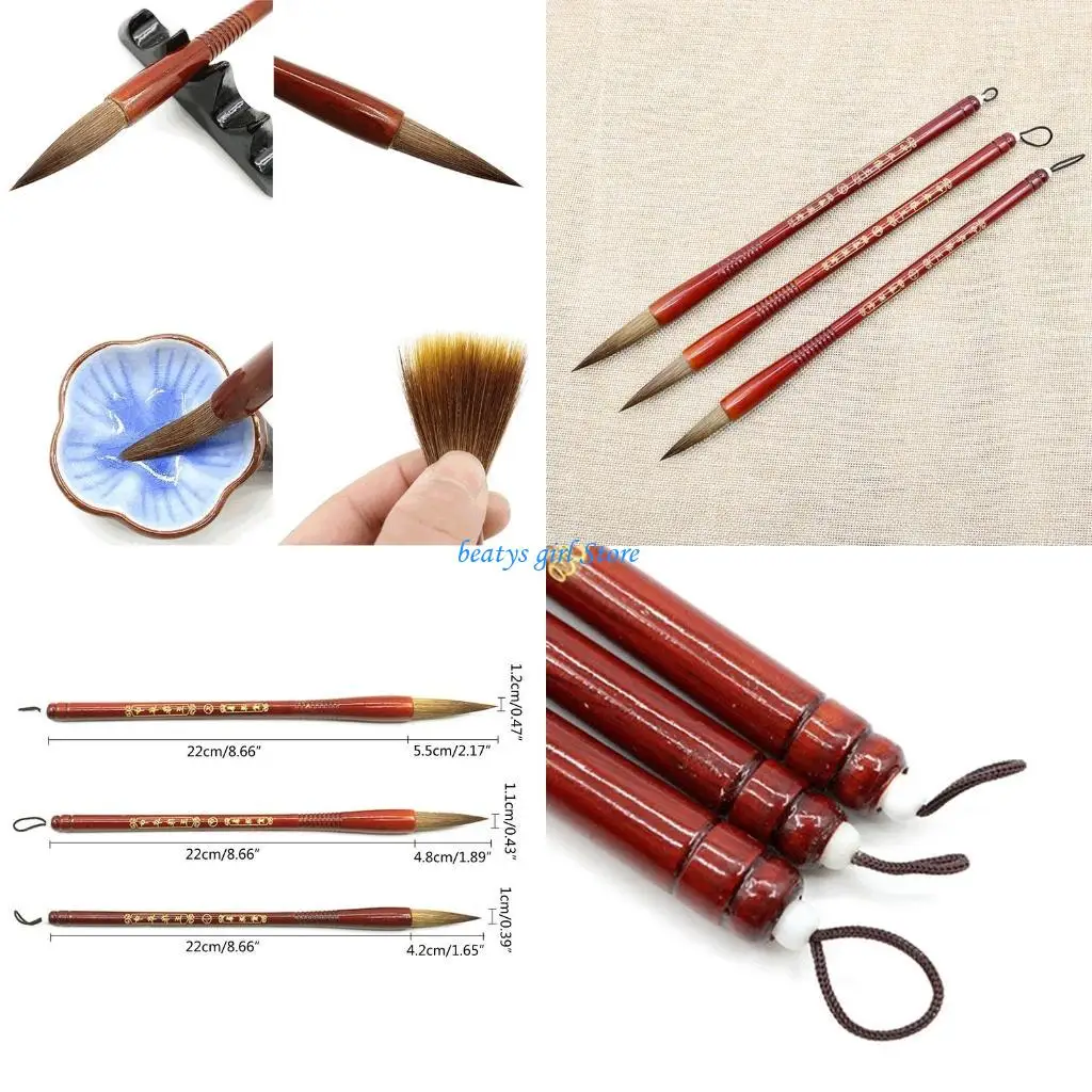 

C7AB Professional Chinese Painting Brush Kanji Sumi Writing Weasel Brushes Handmade for Beginner for Creative Pre
