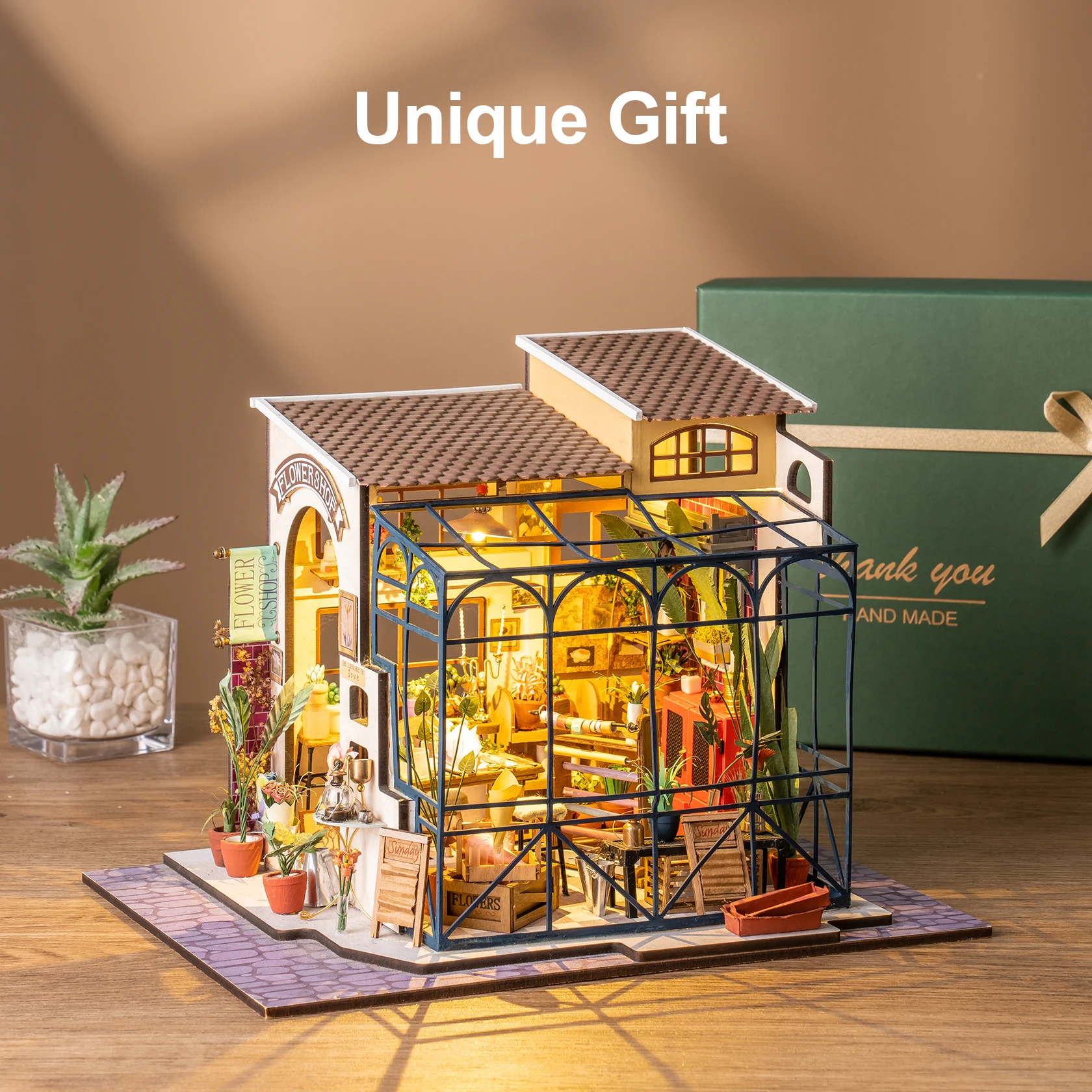 Robotime Rolife DIY Wooden Doll House Emily\'s Flower Shop Miniature Dollhouse Toys For Children Women - DG145