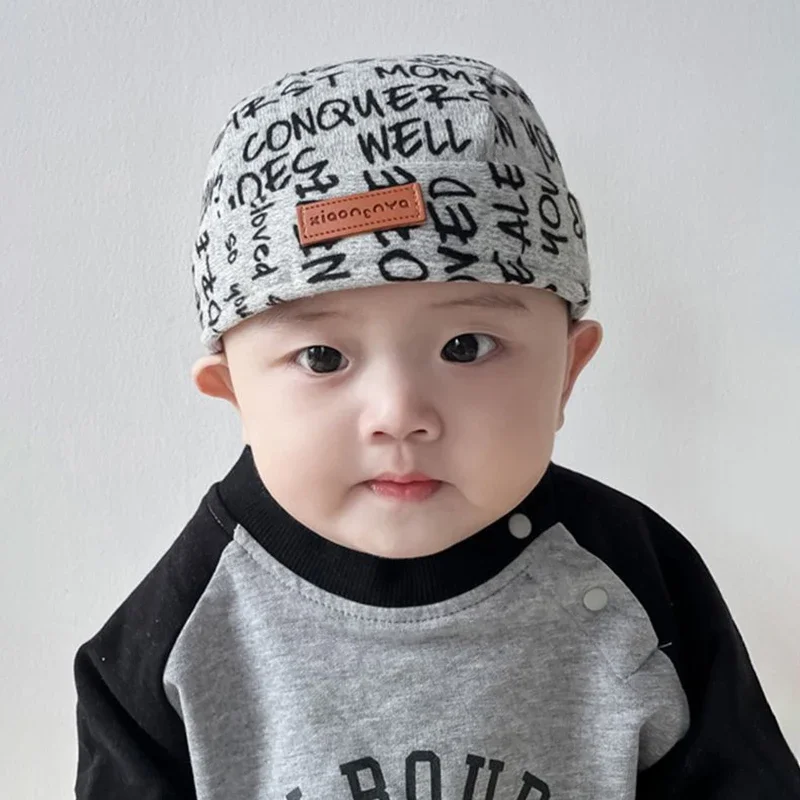 

Letter Print Baby Brimless Hat Spring Autumn Dome Beanie Cap for Kids Boy Girl Vintage Adjustable Bonnet