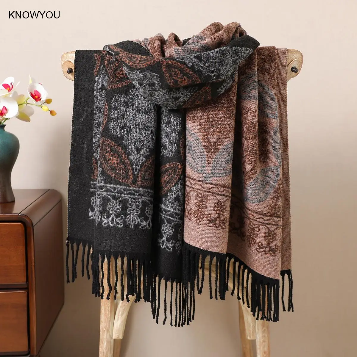 

Винтажный шарф в этническом стиле, длинная шаль с кисточками, теплая пашмина, зима-осень, новый искусственный кашемир, Bufanda, мужские Echarpes