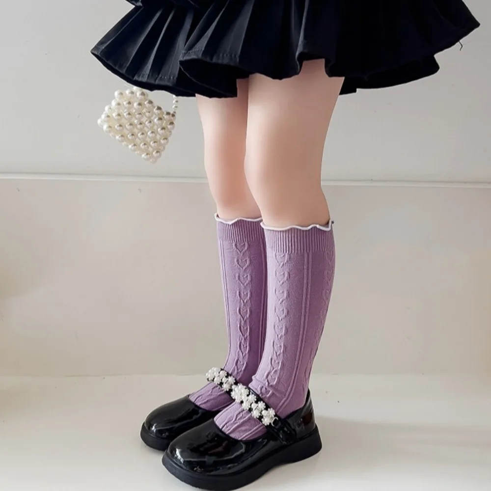 2 pair Cotton Kids Ruffle Calf Sock Princess Heart Children Lace Midtube Socks Perspiration Absorption Japan Style