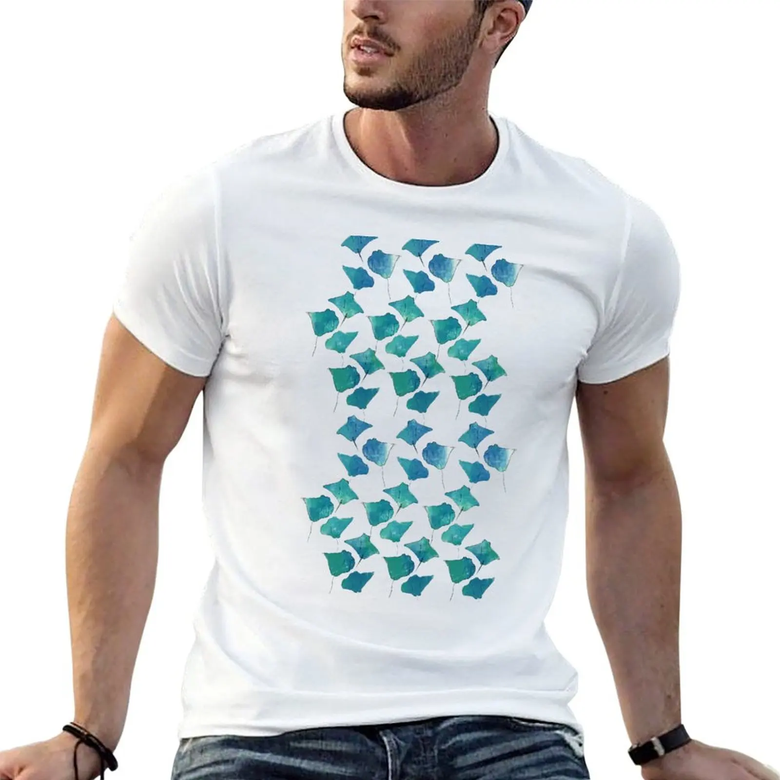 Manta Ray - Pattern T-Shirt Active Sports Short Sleeve Cotton Shirt