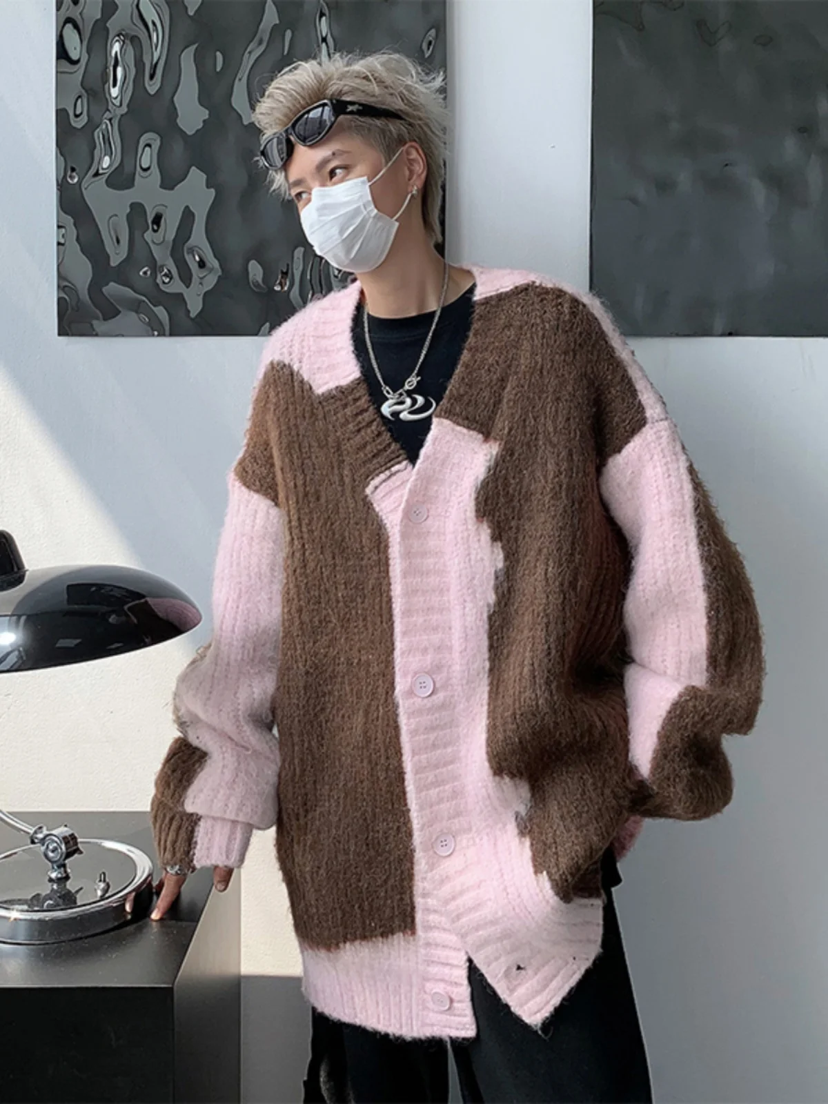 

Мужской вязаный кардиган Laid-ba в стиле пэчворк, утолщенный, винтажный, модный, высококачественный американский трикотаж