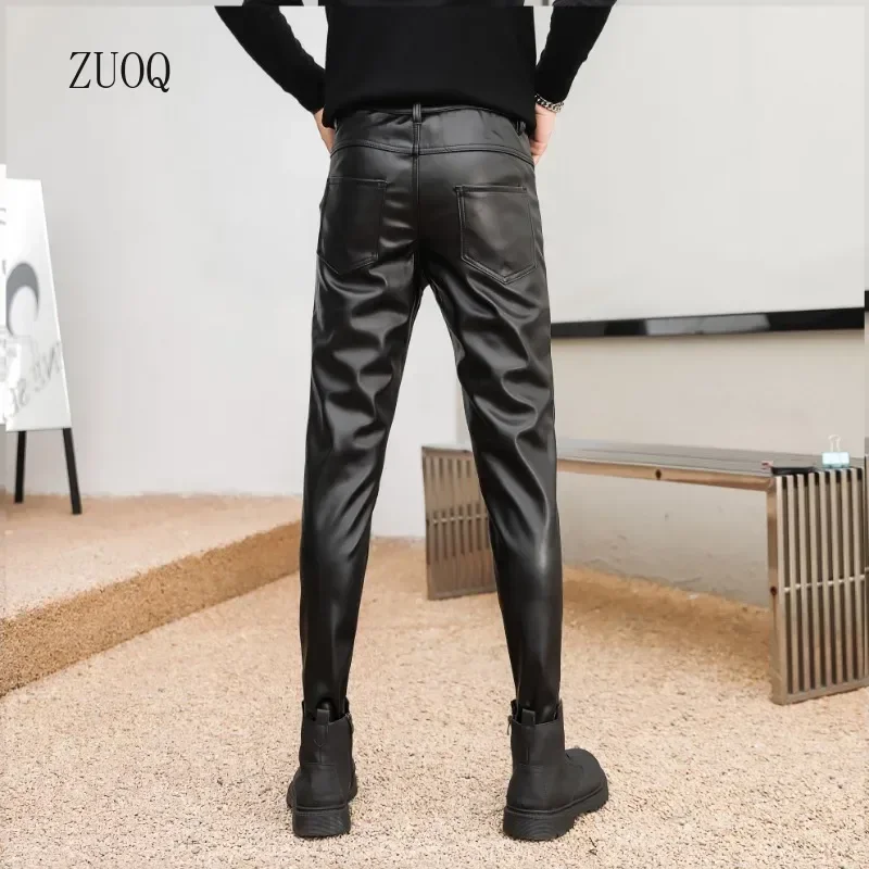 2025 New Arrived Skinny Biker Leather Pants Men\'s New Faux Leather Biker Trousers for Male Trouser Stage Club Wear