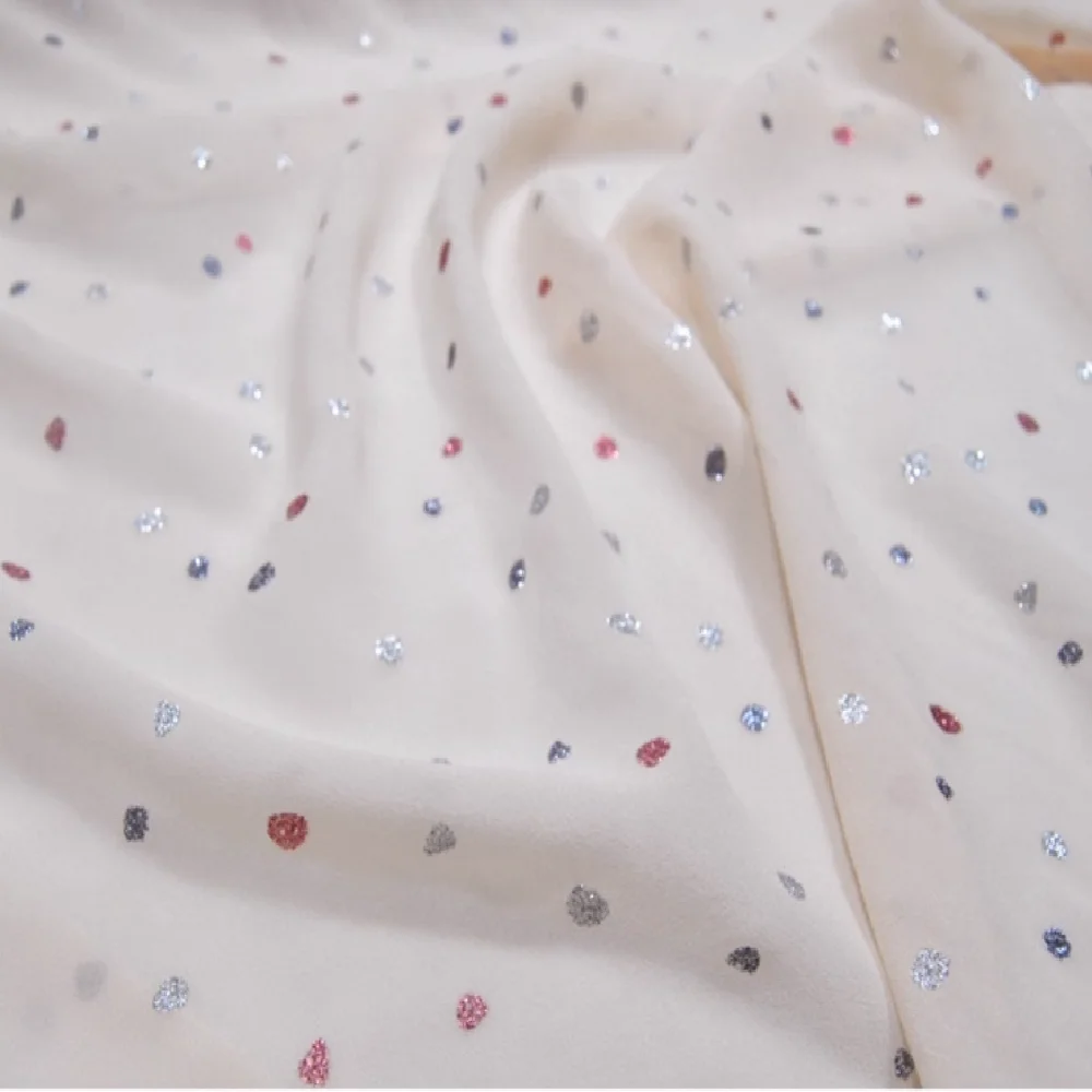 Special New Dot Metallic Gold Powder Shiny Pure Silk Georgette Fabric High Quality Fashion for Lady Spring Dress Clothes Saree