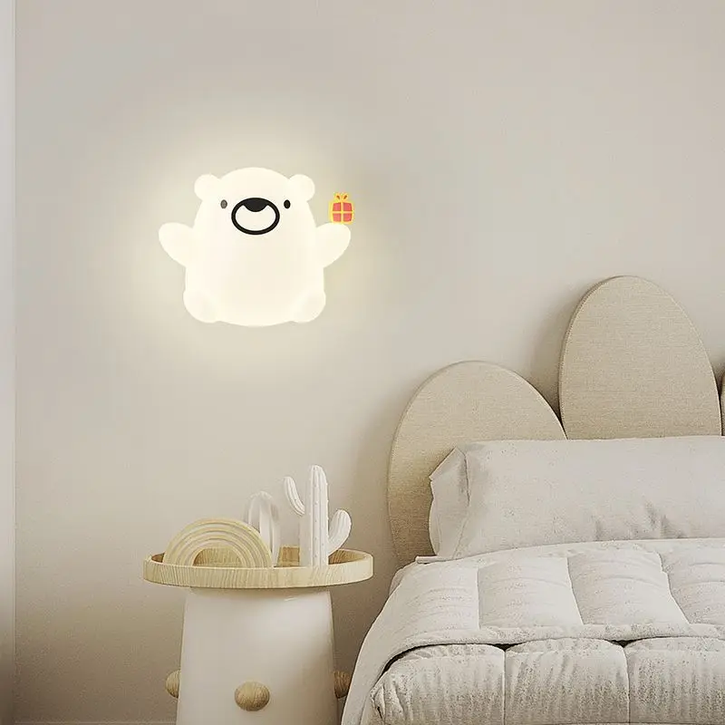 Cartoon Kids Bedroom Bedside Wall Lamps Remote Control Optional PE Sconces Nursery Room Animal Wall Light Baby Girl Boy Indoor