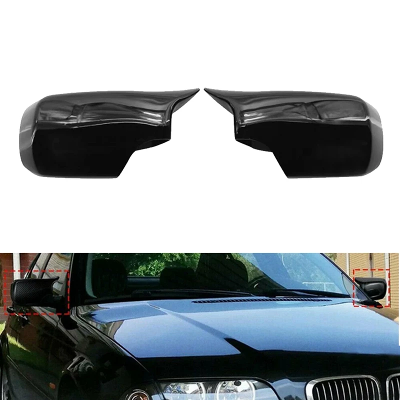 Car Ox Horn Rearview Side Mirror Cover For BMW 3 Series E46 1998-2005 5 Series E39 1995-2004 Replacement Accessories