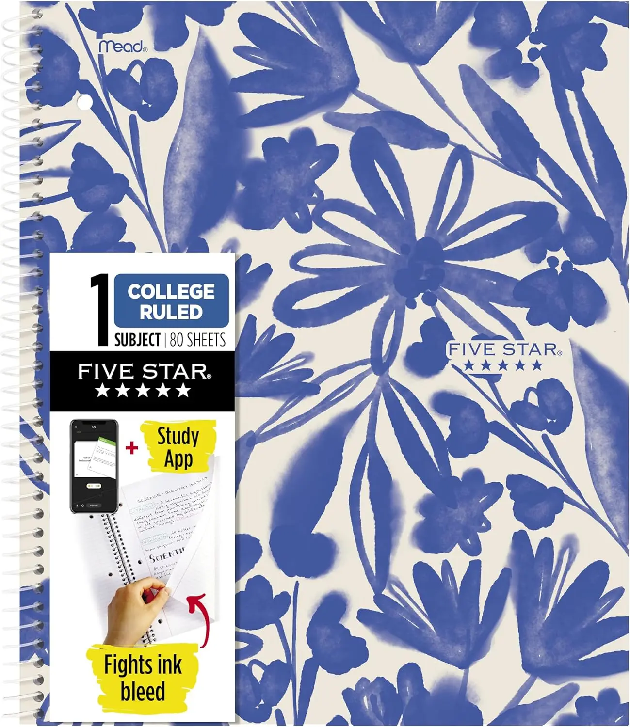 

College Ruled Spiral Notebook, 8.5x11, 80 Sheets, Water Resistant Cover, Blue
