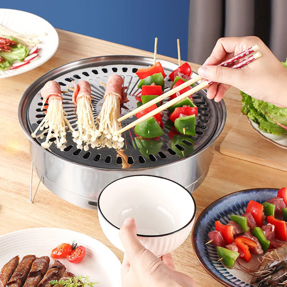 Stainless Steel Barbecue Grills,Round Charcoals BBQ Stove,Portable Detachable Korean BBQ Rack For Outdoor Camping