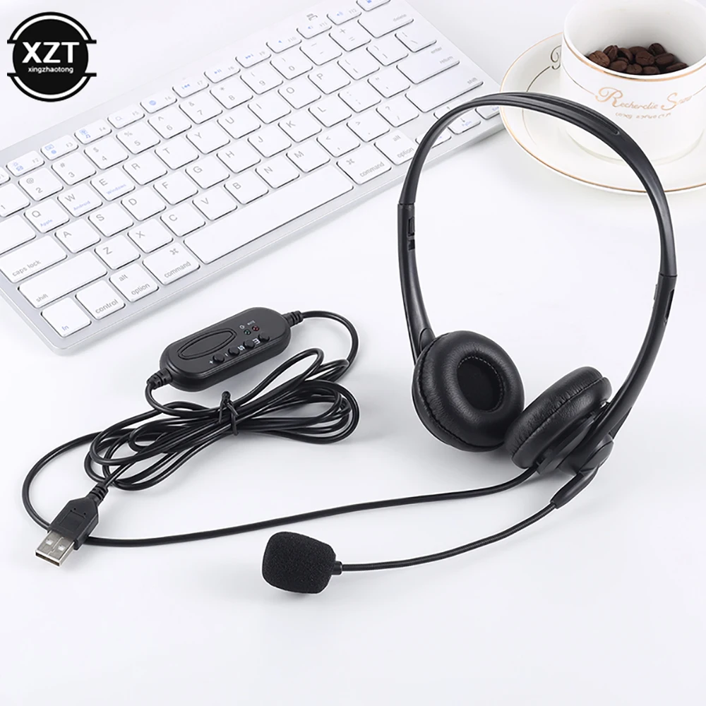 3.5mm Computer Laptop Headphone with Noise Cancelling Microphone Chatting Network Teaching Video Conferencing USB Wired Headset