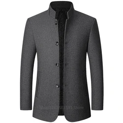 Autumn/Winter Woolen Coat British Style Solid Mid-Length Men Wool Woolen Jacket Men Coat Business Overcoat Male