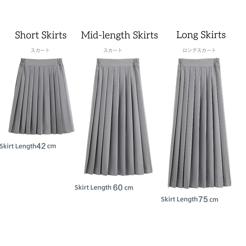 Women Schoolgirls High Waist Pleated Skirts Harajuku 3 Types Lengths Solid Casual Black Gray Korean Style Uniform Skirt School