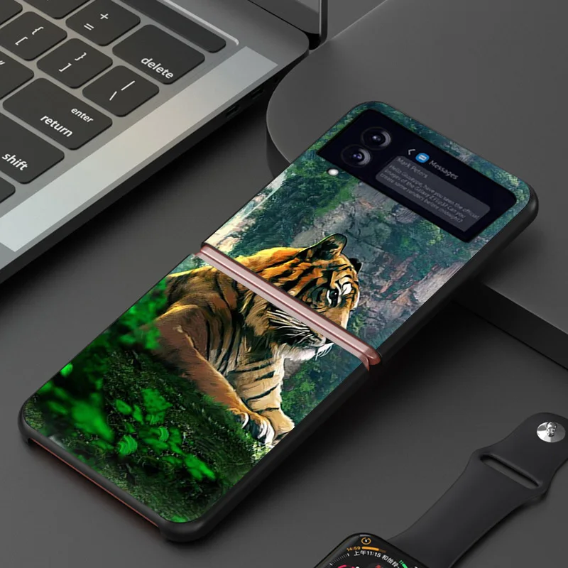 Black Matte Phone Case For Samsung Galaxy Z Flip6 Flip 6 5 4 3 Flip3 Flip4 Flip5 5G Color Cat Tiger Animal Hard Shell Cover image 6